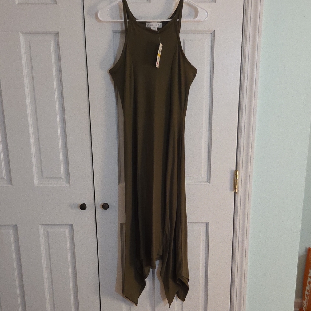Planet Gold Asymmetrical Khaki Dress